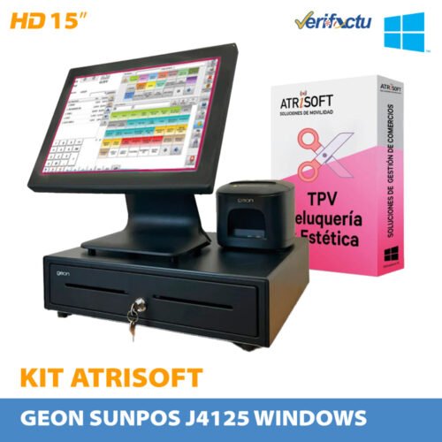 Pack TPV Sunpos J4125 para Peluquerías y estética Software Atrisoft Inclui