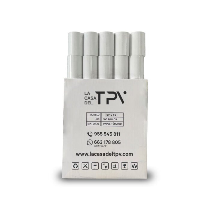 100 rollos papel térmico para datafonos 57 x 35  mm Sin Bisfenol - Imagen 2